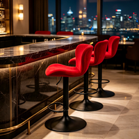 Tabouret de bar ergonomique en velours, pivotant, réglable en hauteur, base ronde en métal noir thermolaqué, repose-pieds intégré