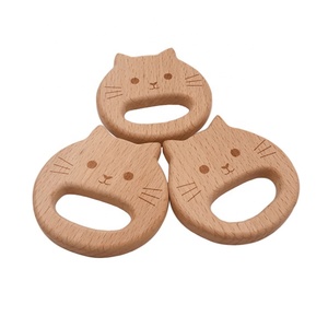 Hêtre <span class=keywords><strong>Animal</strong></span> Sculpté au Laser <span class=keywords><strong>Chaton</strong></span> Hêtre Bois Bébé Anneau De Dentition Jouet - Product Image 1