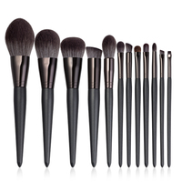 Lot de 12 pinceaux de maquillage professionnels de luxe, synthétiques, véganes, noirs, personnalisables avec logo, haute qualité, marque privée, vente en gros fabricant