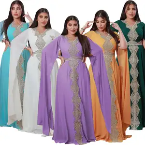 2024 Großhandel Türkei islamische Kleidung Kaftan Abaya Damen Neue Perle Chiffon Sommer Abendkleid OEM-Service Erwachsene Mittlerer Osten