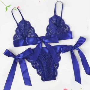 Grosir Set Lingerie renda rajut seksi Valentine dua potong untuk wanita pakaian dalam Bra celana dalam - Product Image 1