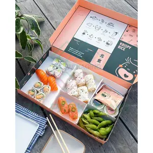 Custom Japan style designer bento box take away food container compartment hotel restaurant to go delivery sushi packaging