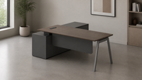 Bureau de direction contemporain en acier en forme de L avec meuble de rangement mobile à 3 tiroirs, table d'ordinateur d'angle moderne pour bureau