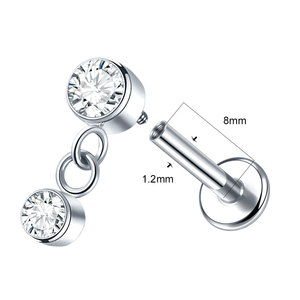 Lingchee titanio 16G hilo Labret anillo circón gota pendiente con espalda plana hélice Piercing G23 piedra cuerpo joyería <span class=keywords><strong>para</strong></span> <span class=keywords><strong>nariz</strong></span> - Product Image 6