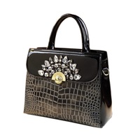Sac à main de luxe en cuir PU à motif crocodile pour femme, sac fourre-tout orné de strass et de cristaux, élégant et de créateur, idéal pour le bureau