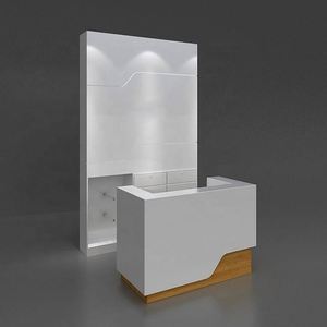 Mostrador de Recepción Moderno, Pequeño, Verde, con Logotipo Gris, <span class=keywords><strong>Fotos</strong></span> de Tienda Blancas, Económico y Elegante para Gimnasio - Product Image 1