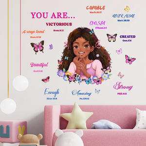 Dessin animé fille noire <span class=keywords><strong>texte</strong></span> inspirant autocollant mural joli enfant décoratif décor à la maison - Product Image 3