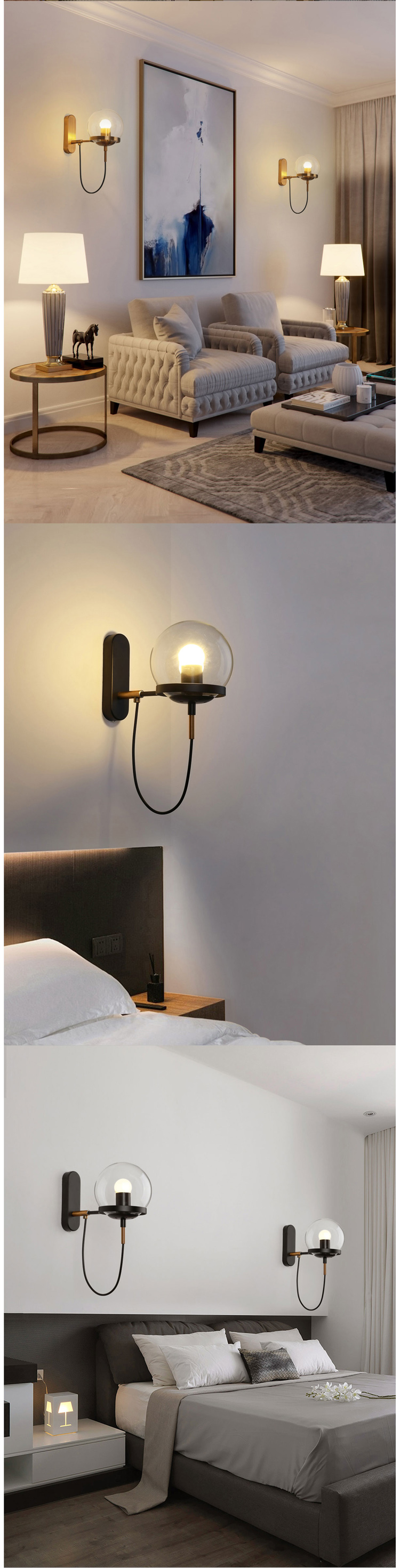 Modern Gold Indoors Guest Living Room Mounted European E27 Bulb LED Wall Light Fittings