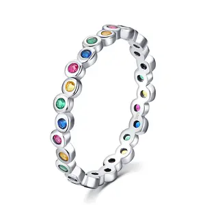 Bague en argent Sterling 925 et Zircon pour femme, bijoux en pierre CZ éblouissante, arc-en-ciel coloré, à la mode, pour la saint-valentin