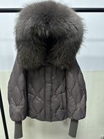 OFTBUY Doudoune matelassée de luxe pour femme avec col en vraie fourrure de renard, 90 % duvet de canard blanc, manches longues en tricot