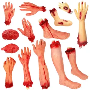 Halloween Decoration Haunted House Scary Fake Bloody Broken Severed Hand Feet Arms Fingers Body Parts Prank Party Props