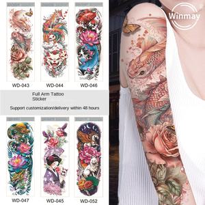 Pegatinas de tatuaje desechables a prueba de sudor impermeables de brazo completo para hombres y mujeres, nuevo diseño de tatuaje de flores transfronterizo europeo americano - Product Image 1