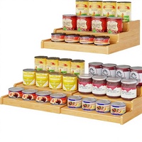 Étagère à canettes extensible en bambou à 3 niveaux réglables, avec étagère coulissante, capacité de 24 canettes, type sur pied pour le rangement sur comptoir de cuisine