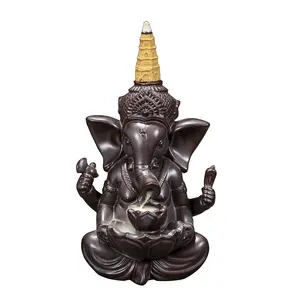 Supplier customized logo elephant meditation backflow ceramic waterfall incense burner for tea ceremony decor