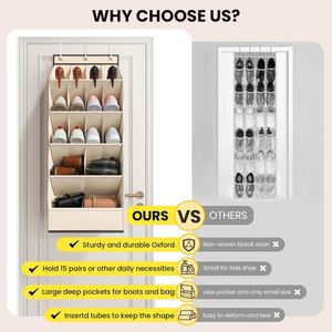 Over the Door Hanging <b>Shoe</b> Organizer 15 Large Deep Pockets 600D Oxford Fabric with Metal <b>Hooks</b>, Storage for <b>Shoes</b> Home Organizer - Product Image 2