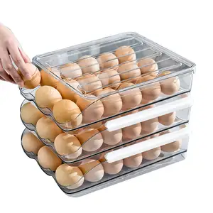 Kotak penyimpan Telur multifungsi, kotak penyimpan telur kulkas multilapis, transparan, nampan plastik binatang peliharaan, transparan, otomatis