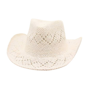 Sombrero de Vaquero de Paja Unisex, Transpirable, con Diseño Calado, Ala Ancha, Estilo Artístico Retro, para Primavera/Verano - Product Image 1