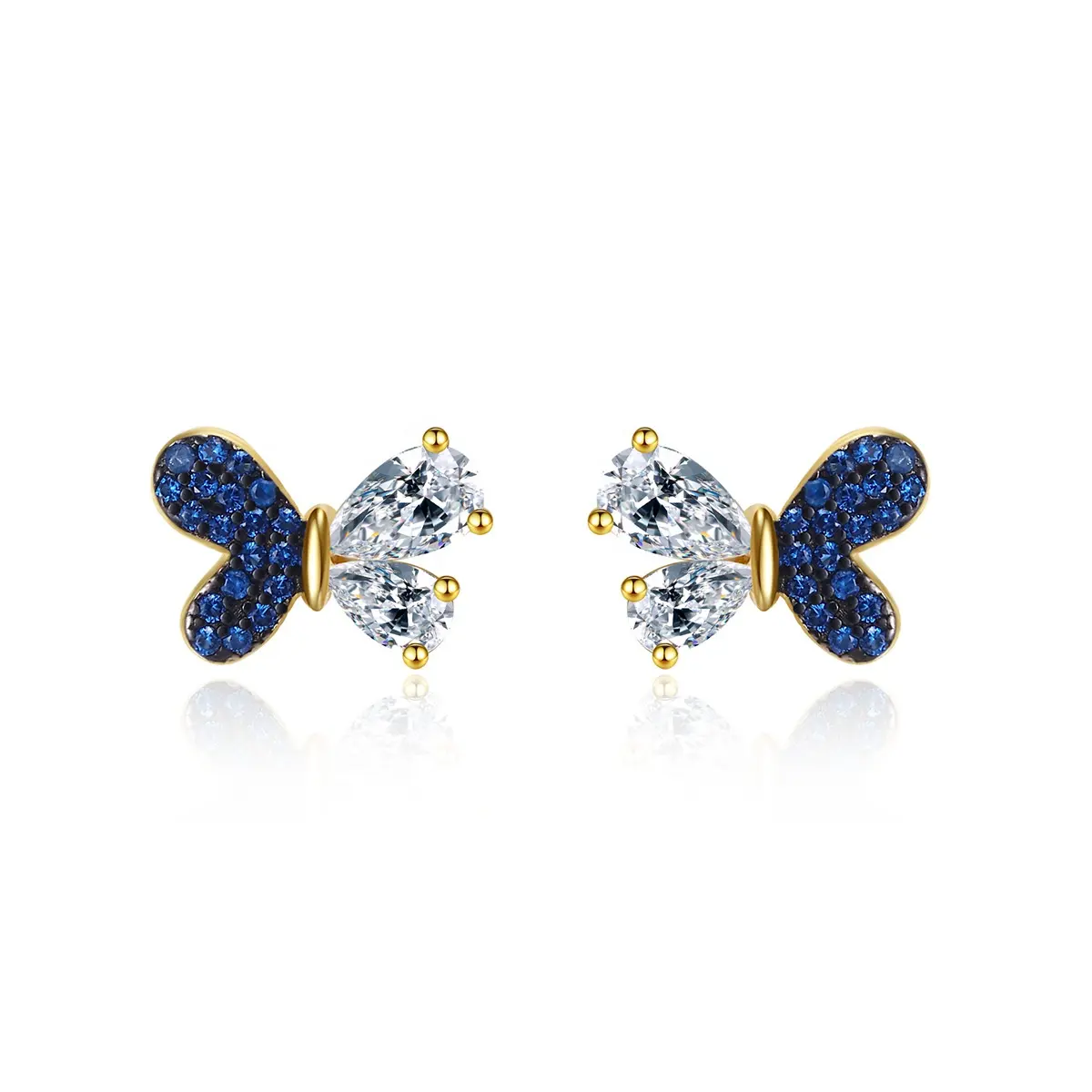 Dr. Sieraden 2022 Nieuwe 925 Sterling Zilver Gold Plated Blauw Hoge Carbon Diamant Vlinder Stud Oorbellen Voor Bridal Fijne Sieraden