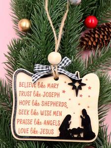 Tùy Chỉnh Bằng Gỗ Cuốn Sách Cây Giáng Sinh Đồ Trang Trí Giáng Sinh Với Lưới Bow Và Hạt Gỗ, UV In Laser Cắt Giáng Sinh Trang Trí - Product Image 3