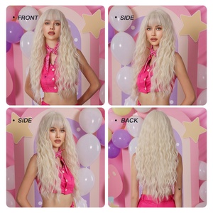 Usine En Gros Bouclés Ondulés Blanc <span class=keywords><strong>Perruque</strong></span> Synthétique Longue Platine Cheveux <span class=keywords><strong>Perruque</strong></span> avec Bang Cosplay <span class=keywords><strong>Halloween</strong></span> pour les Femmes Fibre Naturelle - Product Image 4