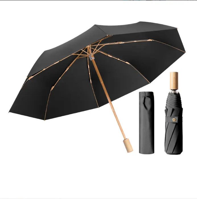 새로운 한국 패션 컴팩트 여행 나무 손잡이 수동 오픈 3 배 210T 폰지 럭셔리 우산