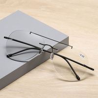 Lunettes de lecture progressives photochromiques sans monture en alliage de titane à double pont pour hommes et femmes, style pilote, vente en gros