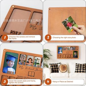 Wooden School Year Photo <b>Frame</b> 1206 Rectangular Natural Wood Brown Durable For Preschool Kindergarten Growth Commemorative Album - Product Image 2