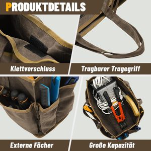 Bolsa de Herramientas Impermeable de <span class=keywords><strong>Lona</strong></span> Encerada con 11 Bolsillos para Herramientas de Jardín y Destornilladores, <span class=keywords><strong>Gris</strong></span>, Portátil con Asa (36x14x26.5cm) - Product Image 3