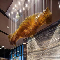 Grand Lustre en Acrylique Ondulé Artistique de Luxe pour Hall d'Hôtel, Villa, Hall Commercial, Projet d'Aménagement Intérieur