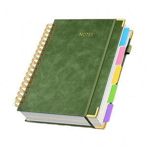 Green Large B5 Leather Hardcover Spiral Notebook 300 Page College Ruled <b>Journal</b> Removable Dividers Tabs 5 Subjects for College - Product Image 1