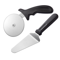 Ensemble d'outils de pâtisserie en acier inoxydable pour fabricants, en stock : couteau à pizza, spatule, diviseur de pâte, manche en plastique noir, pour four