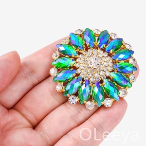 Applique de corsage pour encolure en verre à dos plat, ornée de strass perlés brillants et de boutons argentés, avec base dorée, pour accessoires vestimentaires - Product Image 5