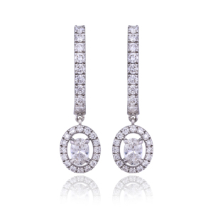 925 <b>Sterling</b> <b>Silver</b> <b>Hoop</b> Earrings with Oval and Round CVD Diamonds Luxury Lab Grown Diamond Drop <b>Hoop</b> Earrings for Women Jewelry - Product Image 2