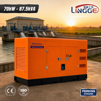 Groupe électrogène diesel silencieux 70 kW 87,5 kVA, moteur Perkins, triphasé 480 V 230 V, châssis ouvert, démarrage à distance, pour usage industriel