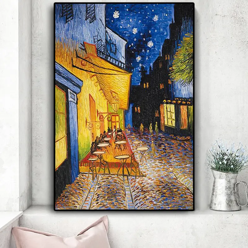 الشهير فان جوخ شرفة مقهى في ليلة النفط الطلاء الاستنساخ على قماش الملصقات و المطبوعات الحائط صورة فنية لغرفة المعيشة