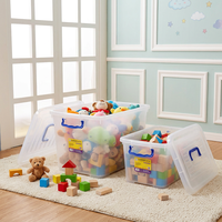 Boîte de rangement en plastique semi-transparente PP de 85 L avec couvercle et poignée, organiseur de linge pour couvertures, linge de maison et rangement domestique