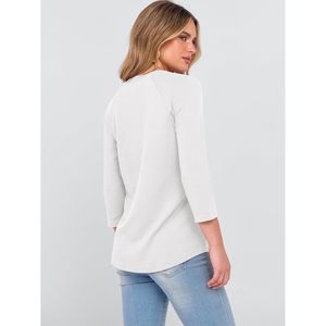 Chemise Henley en tricot gaufré à manches trois quarts pour femmes, haut décontracté boutonné, t-shirt basique, vêtements pour le printemps et l'été - Product Image 5