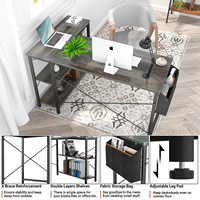 Bureau d'ordinateur en métal en forme de L, surface en bois, 2 prises AC, 2 ports USB, réversible, pliable, écologique, moderne, pour le bureau à domicile