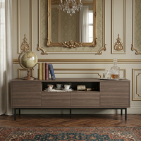 Meuble TV moderne avec étagère ouverte et 4 portes, centre de divertissement durable en métal et bois pour salon et chambre, compatible avec les téléviseurs jusqu'à 65 pouces