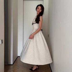 Vestidos de satén retro con lunares para mujer, de verano, lavables, de tela no tejida, largos hasta el suelo, ajustados, ropa de boutique al por mayor, ¡los más vendidos! - Product Image 4