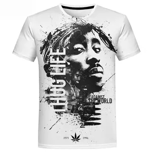 Kaus gambar 3D Rapper Tupac 2Pac untuk pria T-Shirt Hip Hop 3D kaus gambar Digital All Over kaus kustom grafis