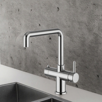 Robinet de cuisine moderne avec filtre, cartouche céramique, douchette latérale, finition chromée en acier inoxydable, montage sur comptoir pour eau froide et chaude
