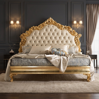 Cabecero Antiguo Tapizado, Camas de Madera Estilo Rococó, Muebles de Dormitorio