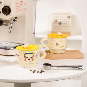 Hot Selling Cute Breakfast Milk Porcelain <strong>Cup</strong> With <strong>Edible</strong> Grade Silicone Lid and Spoon Wholesale Ceramic <strong>Coffee</strong> Mug <strong>Cup</strong> - Product Image 3