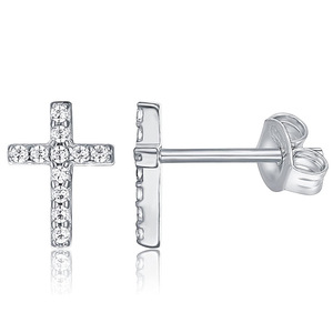 Cross <b>Stud</b> Earrings 6Mm Stainless Steel Zircon Inlay Channel Setting Everyday Wear Gold <b>Silver</b> Color - Product Image 5