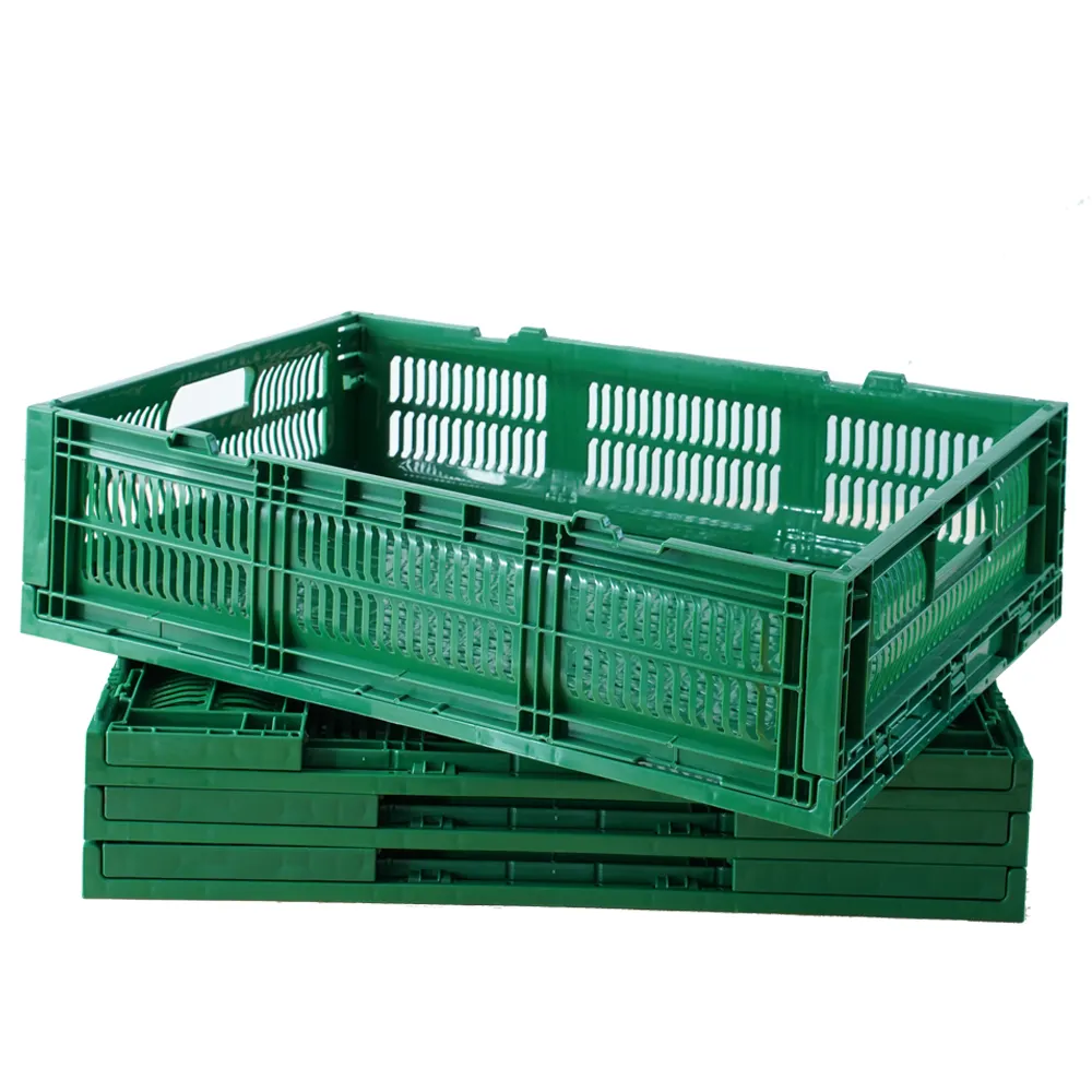 Food Grade Plastic Folding Crate For Fruit And Vegetables 600x430x160mm Supermarket Warehouse Storage Bin