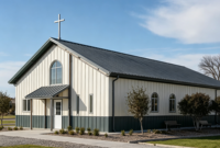 Bâtiment de cérémonie religieuse modulaire préfabriqué en structure métallique, résistant au vent et à faible entretien