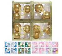 Boîte en papier transparente dorée et colorée pour la décoration de ballons, idéale pour les fêtes de bienvenue de bébé, les mariages, et les lettres décoratives LOVE