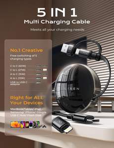 Câble rétractable LISEN 60W avec charge rapide PD, ports USB C et 8 broches pour iPhone 17 16 15 14, <span class=keywords><strong>Samsung</strong></span>, ordinateur portable, tablette, cordon de synchronisation de données - Product Image 3