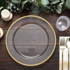 Assiettes de présentation jetables transparentes à bord doré, <span class=keywords><strong>vaisselle</strong></span> de service en <span class=keywords><strong>plastique</strong></span> pour décoration de mariage - Product Image 2